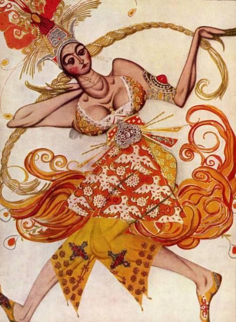 Эскиз костюма Жар-птицы для балерины Тамары Карсавиной, автор Лев Бакст