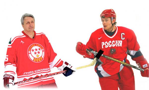 Легендарные российские хоккеисты Александр Якушев (слева) и Павел Буре 