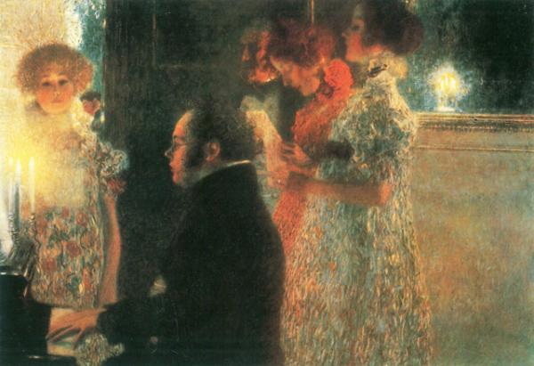 Густав Климт «Шуберт за фортепиано», 1899 г.
