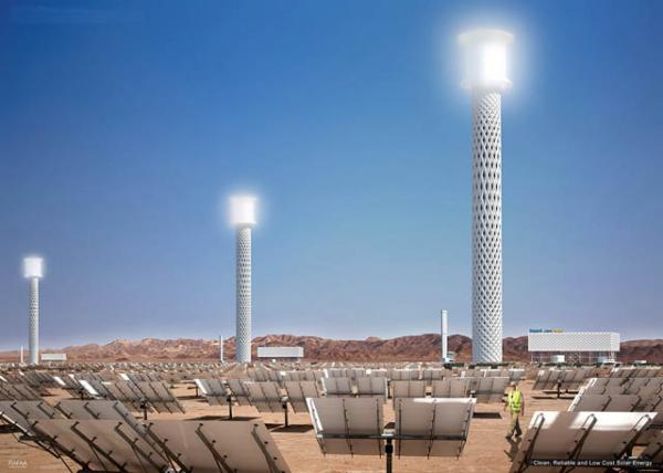 Так будет выглядеть  солнечная электростанция Иванпа в калифорнийской пустыне Мохаве после ввода в эксплуатацию всех трех блоков
