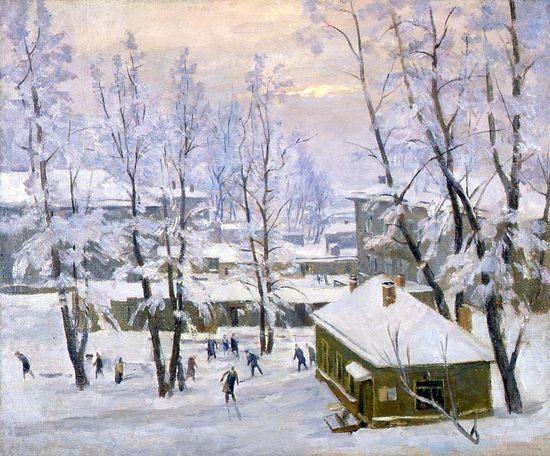 А.Нюренберг, 1950. Зима на Масловке (вид из окна). Холст, масло, 50 х 60