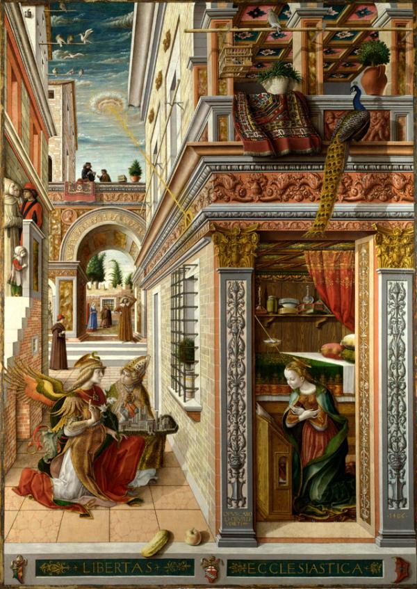Карло Кривелли «Благовещение со Святым Эмидием». 1486. Национальная галерия. Лондон. Photo Courtesy: Wikipedia