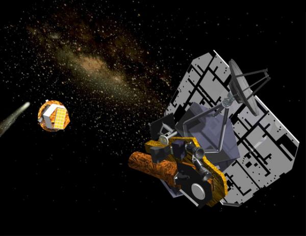 Космический зонд НАСА Deep Impact направляет медную болванку «Импактор» для столкновения с кометой Tempel 1. 2005 г.  credit NASA/JPL