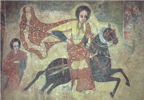 Царица Савская едет к царю Соломону. Старинная эфиопская фреска.