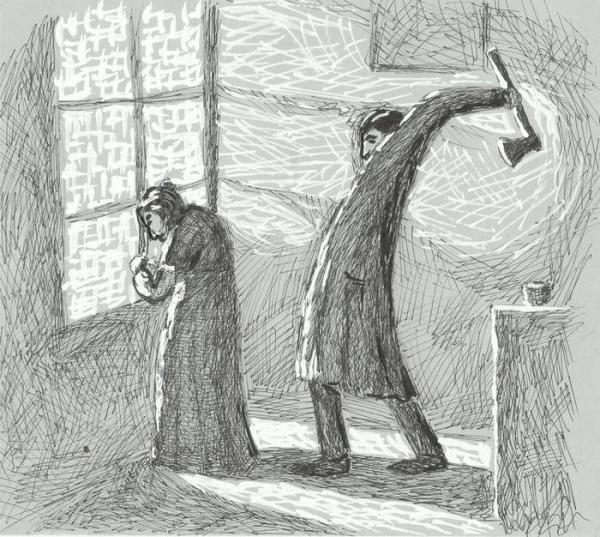 Иллюстрация Жаннет - Раскольников и старуха-процентщица.  Тушь