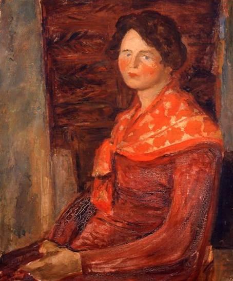 А.Нюренберг Портрет жены художника в красном, 1930, холст, масло. Из серии «Портреты»