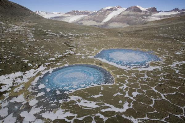 Замерзшие озера Сухой долины — самые соленые в мире.