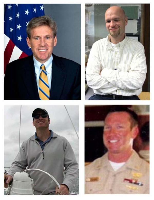 Жертвы теракта в Бенгази. Посол Кристофер Стивенс (слева верху), дипломат Шон Смит (справа вверху), бойцы SEAL Глен Энтони Дохерти (слева внизу) и Тайрон Вудс.