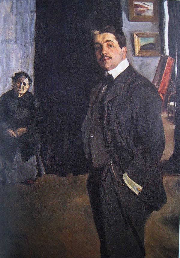 Л. Бакст. Портрет Сергея Дягилева с няней, 1906