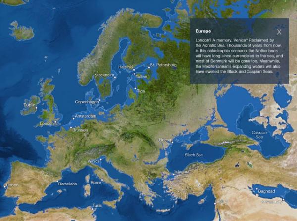 Европа после того, как растают все льды Земли. Моделирование журнала National Geographic.