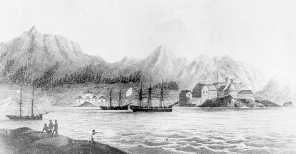 Столица Русской Америки — Ново-Архангельск в 1805 году (сегодня — город Ситка на Аляске)