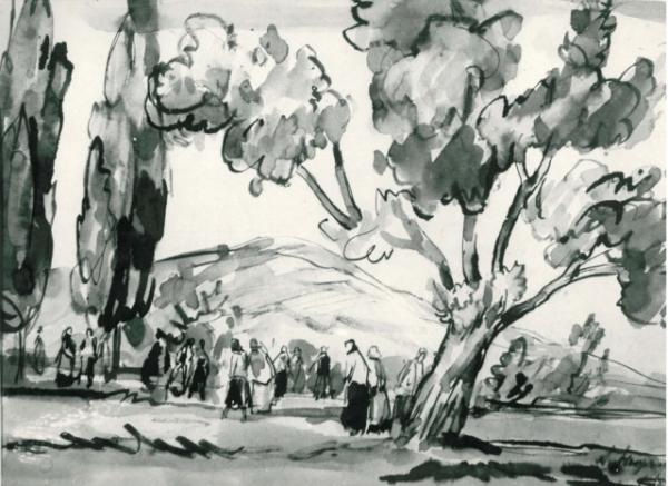 А.Нюренберг Пейзаж с фигурами, 1960е годы