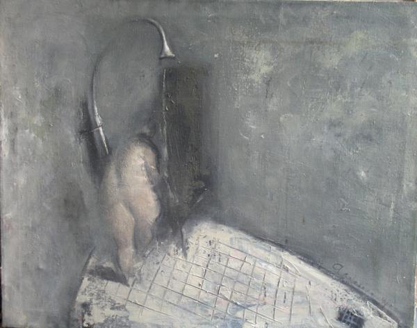 Семен Агроскин. Одна фигура в душевом помещении. Холст, масло, 1991