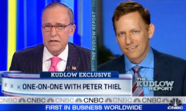 Миллиардер, со-основатель компании PayPal Питер Тиль (справа) в программе The Kudlow Report телеканала CNBC. Photo Courtesy: CNBC.com / Seagull publications