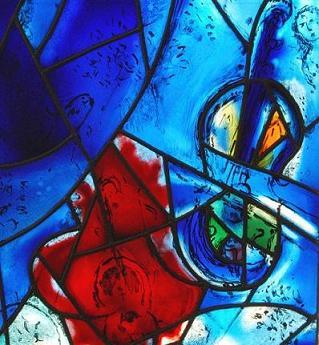 Фрагмент одной из 36 панелей  Шагаловских  витражей «Американские Окна» в Чикагском Институте Искусств